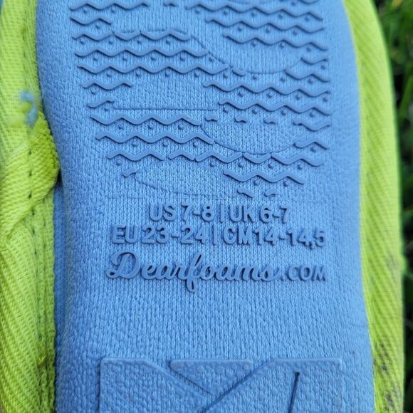 🤸♀️3 for 12🤸 Dluxe by Dearfoams Happy Smiley Face Fuzzy Slide Slippers Green - Picture 4 of 5